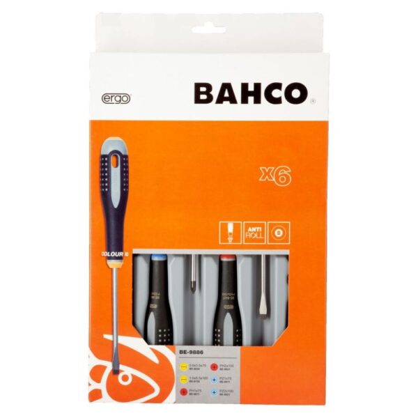 Kruvikeerajate komplekt Bahco ERGO™ 6 osa - PH1/2; PZ1/2; SL3,5/5,5